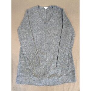 J Jill Women's Sweater Gray Small Knitted V-Neck Relaxed Tunic Pullover